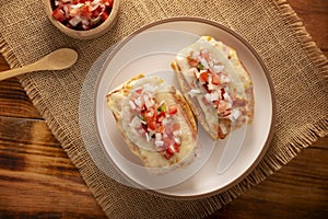 Molletes recipe table top view photo