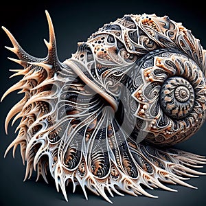 A mollusk with patterns on its body that resemble intricate tr photo