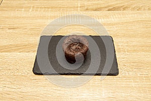 A molten chocolate cake has four main ingredients: butter, egg, sugar