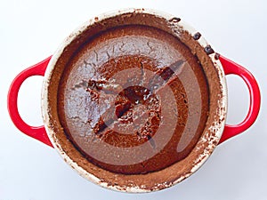 Molten chocolate cake on a Red Cast Iron Pan