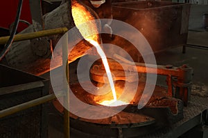 Molten iron pour from ladle into melting furnace