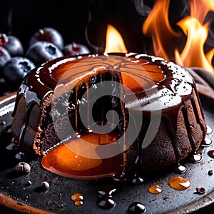 Molten Lava Cake , traditional popular sweet dessert cake