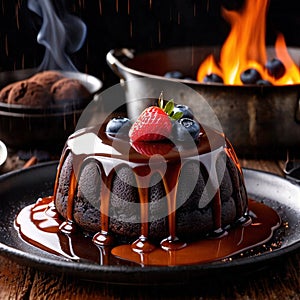 Molten Lava Cake , traditional popular sweet dessert cake