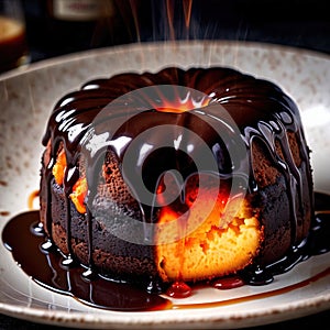 Molten Lava Cake , traditional popular sweet dessert cake