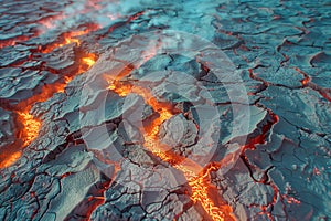 Molten lava cracks on scorched earth. Generative AI