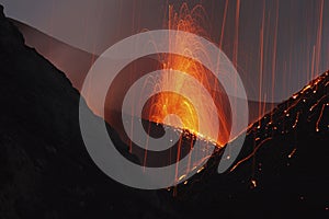 Molten lava erupts from Stromboli Sicily