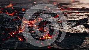 Molten Lava Flowing on Dark Stone Surface