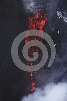 Molten lava flowing from Eyjafjallajokull Fimmvorduhals Iceland