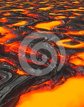 Molten lava or magma from volcano