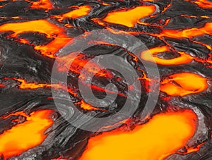 Molten lava or magma from volcano