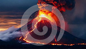 a molten lava magma volcano fire erupting view steam volcanic eruption hot smoke flames erupt flame flow surface Hawaii burn