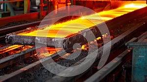 Molten metal pour from big container Into sand mold with sparks. Iron casting in metallurgy foundry plant, heavy