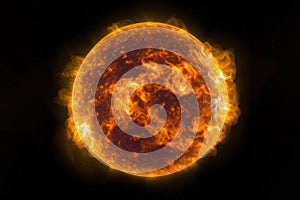 Molten surface of the sun with a solar flare