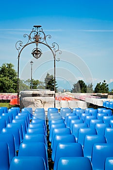 Chairs before a concert in a park