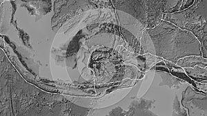 Molucca Sea plate dashed. Eckert III. Grayscale