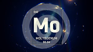 Molybdenum as Element 42 of the Periodic Table 3D illustration on blue background