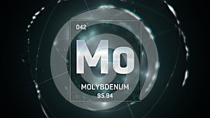 Molybdenum as Element 42 of the Periodic Table 3D illustration on green background