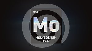 Molybdenum as Element 42 of the Periodic Table 3D illustration on grey background