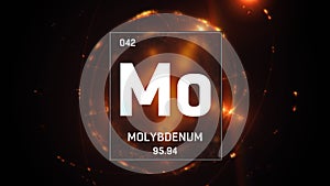 Molybdenum as Element 42 of the Periodic Table 3D illustration on orange background