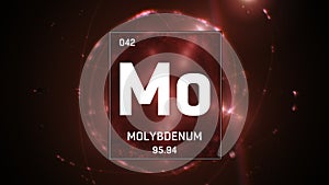 Molybdenum as Element 42 of the Periodic Table 3D illustration on red background