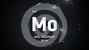 Molybdenum as Element 42 of the Periodic Table 3D illustration on silver background