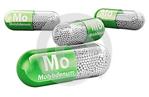 Molybdenum Capsules, Mo dietary supplement. 3D rendering