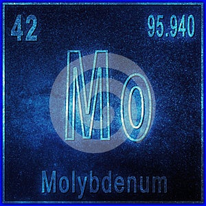 Molybdenum chemical element, Sign with atomic number and atomic weight
