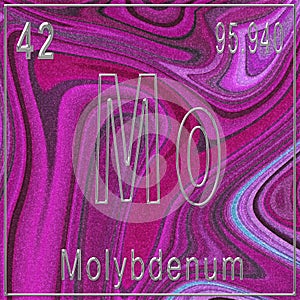 Molybdenum chemical element, Sign with atomic number and atomic weight