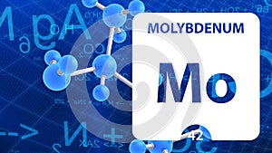 Molybdenum Mo, chemical element sign. 3D rendering isolated on white background. Molybdenum chemical 42 element for science