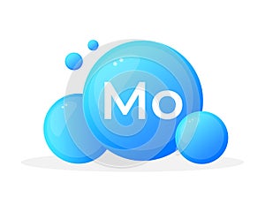 Molybdenum Mo element depiction with luminescent blue orbs for chemistry education