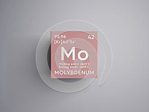 Molybdenum. Transition metals. Chemical Element of Mendeleev\'s Periodic Table.. 3D illustration