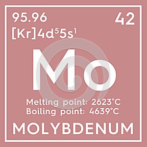 Molybdenum. Transition metals. Chemical Element of Mendeleev\'s Periodic Table.. 3D illustration