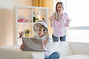 Mom is angry to her gadgets addicted teenage daughter