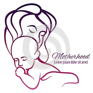 Mom and baby colorful silhouette - motherhood emblem