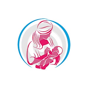 Mom and Baby heart love logo vector template, Illustration symbol, Creative design