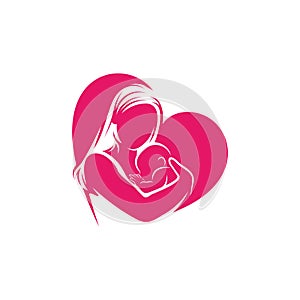 Mom and Baby heart love logo vector template, Illustration symbol, Creative design