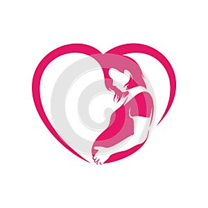 Mom and Baby heart love logo vector template, Illustration symbol, Creative design