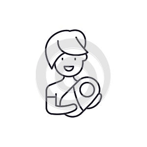 Mom with baby line icon concept. Mom with baby vector linear illustration, symbol, sign