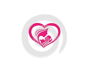 Mom And Baby Logo Design Icon With Love Symbol.