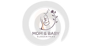 Mom and baby logo design icon vector with unique element concept Premium Vector