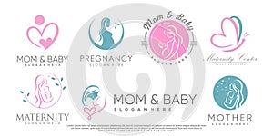 Mom and baby logo design icon vector with unique element concept Premium Vector