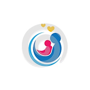 Mom and baby logo vector icon illustration