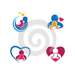 Mom and baby logo vector icon illustration