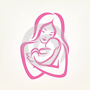 Mom and baby stylized vector symbol