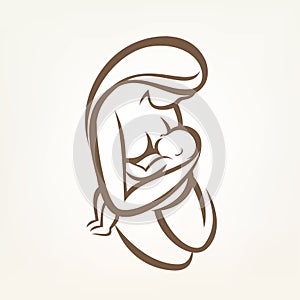 Mom and baby stylized vector symbol
