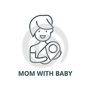 Mom with baby vector line icon, linear concept, outline sign, symbol