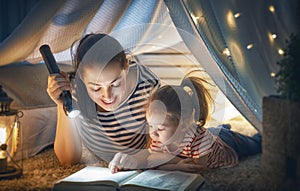 Mom and child reading book