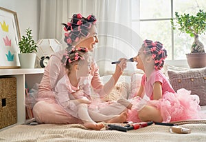 Mom and children doing makeup