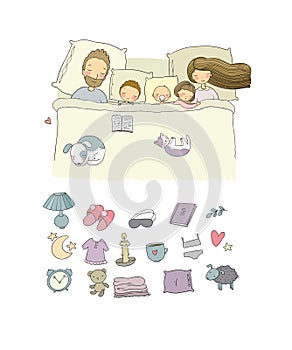 Mom, dad and children. Sweet Dreams. Good night.