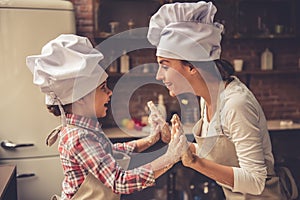 Mom and daughter baking